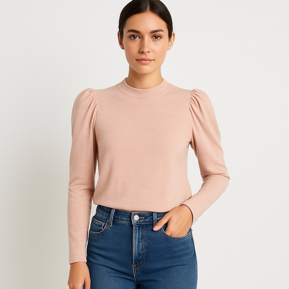 Nation LTD elevated basics pima cotton puff sleeve top M blush